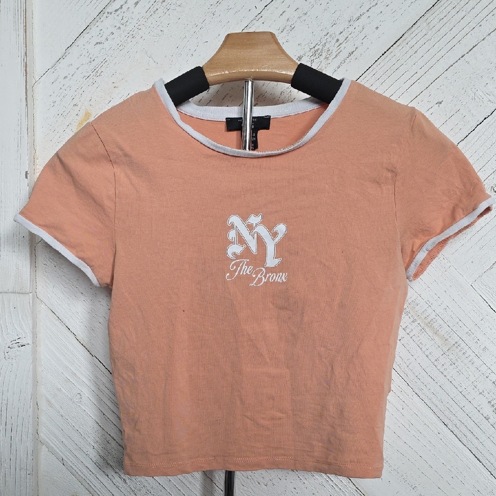 New Look Peach Crop Top with White Accents